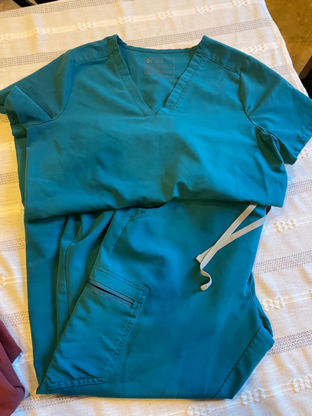 FIGS Women's Teal V-Neck Scrub Top and Pants Set